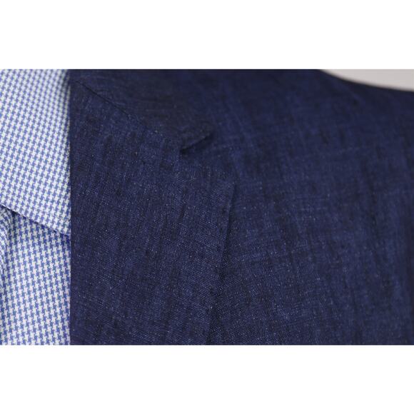 Capritouch Tailor Made Navy Blue Iridescent Linen Unstructured Blazer Jacket 42R - Picture 5 of 10